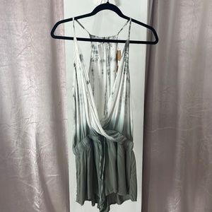 Gray and white tie dye romper-adjustable tie strips on the waist